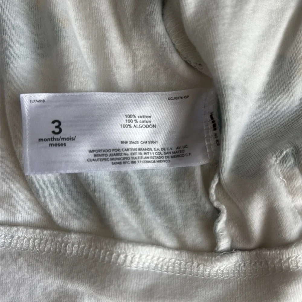 Carter’s Boys Dinosaur Print Hoodie and White Pant Set Size 3 Months